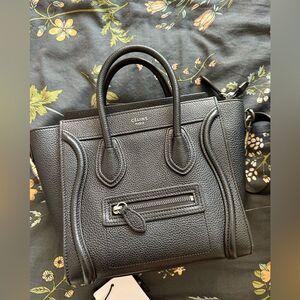 Celine Luggage Nano bag in black leather